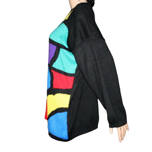 Vintage Colorful Abstract Print Long Sleeve Crew Neck Sweater Dress - Picture 3 of 4